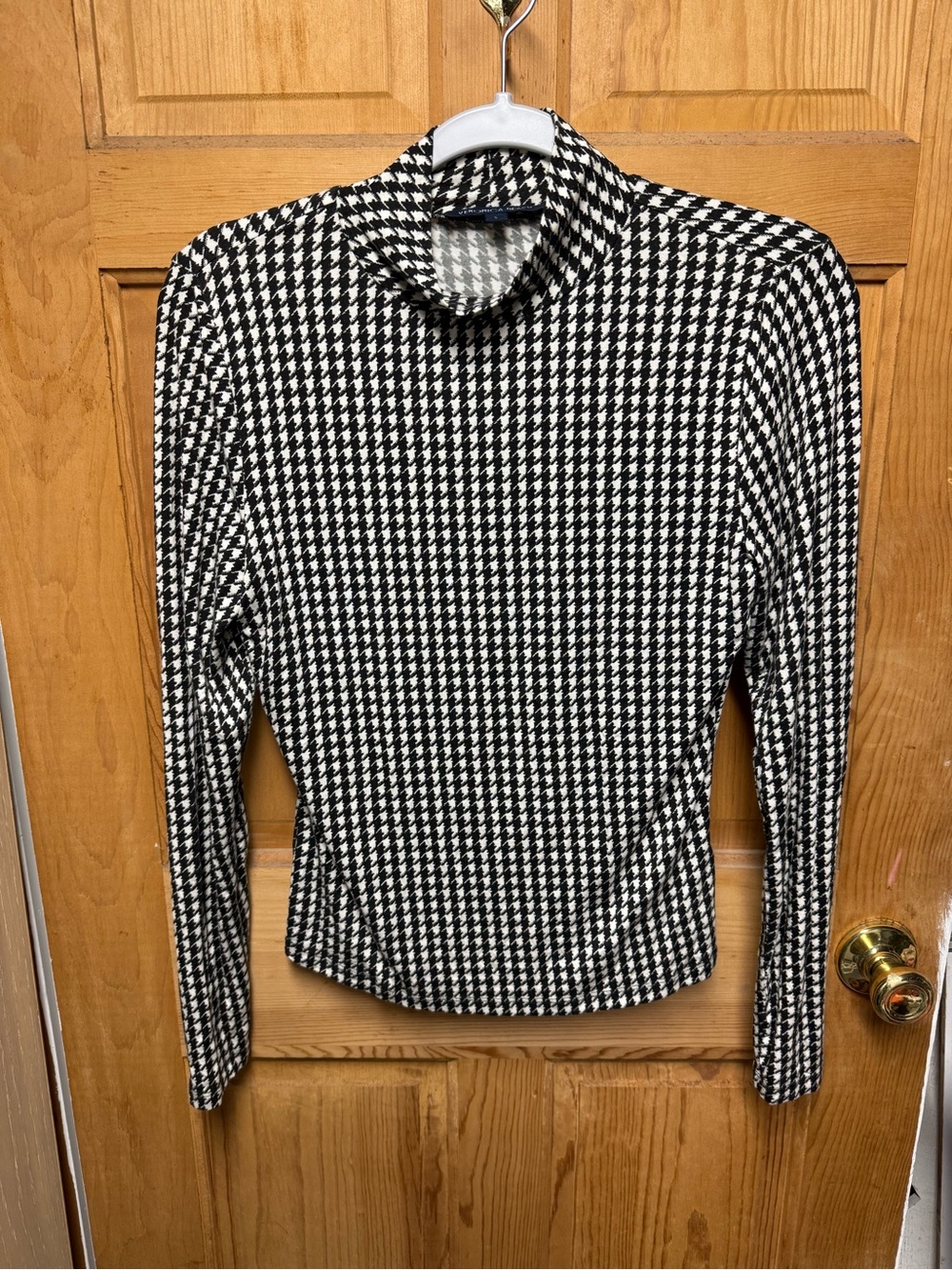 Veronica Beard Houndstooth Mock Neck Top, Women's Small